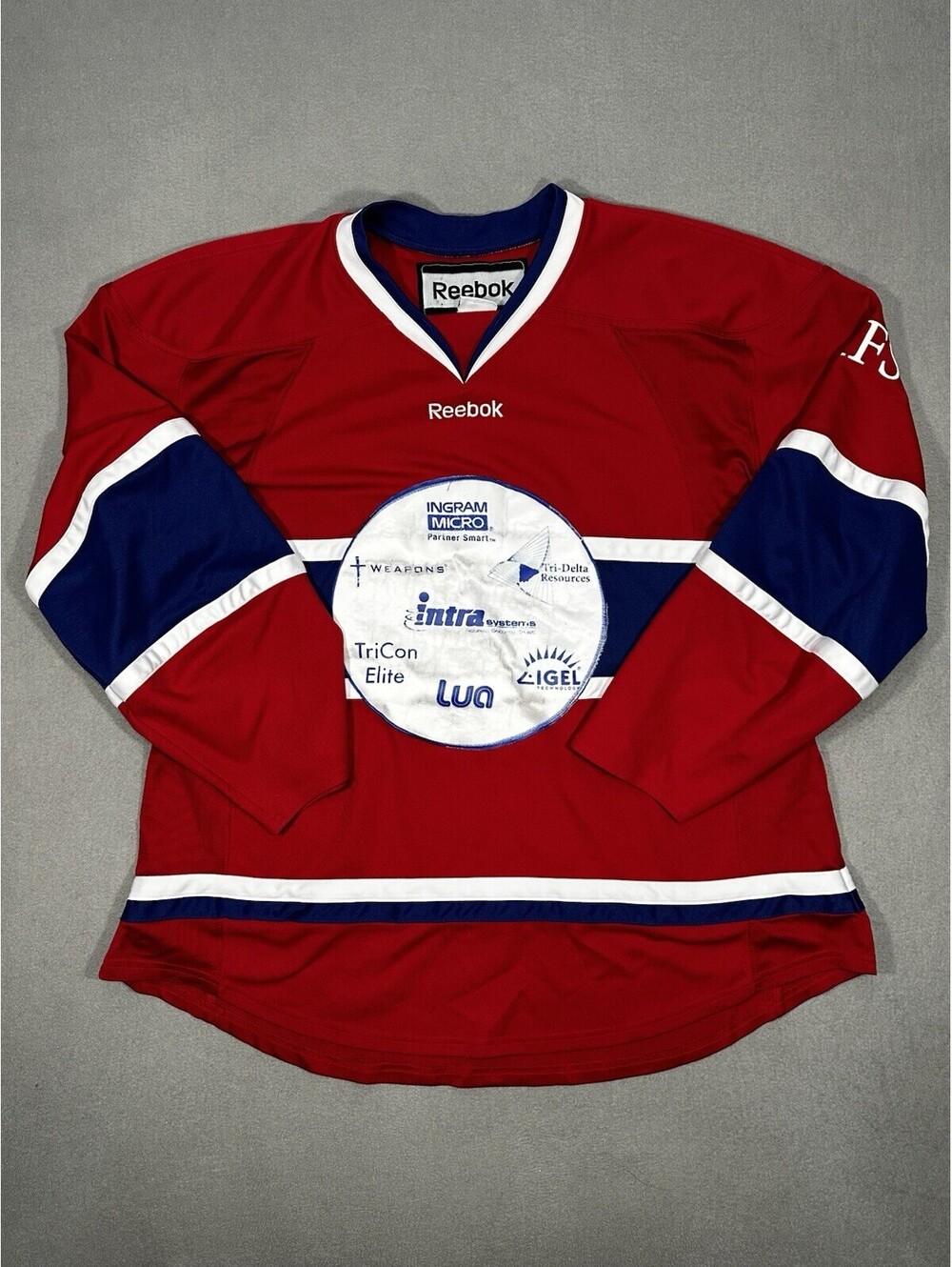 Reebok Adult XL Hockey Jersey #60 Red Blue Stitched Heavy